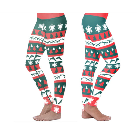 XLUSION Gun Print Ugly Christmas Leggings Holiday Pants Stretch Size XL - Picture 1 of 5